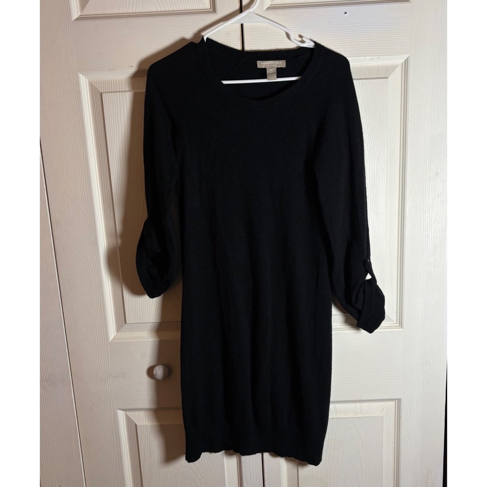 Banana Republic 100% Cashmere Sweater Dress Black Roll-Tab Sleeve XS 558286-00